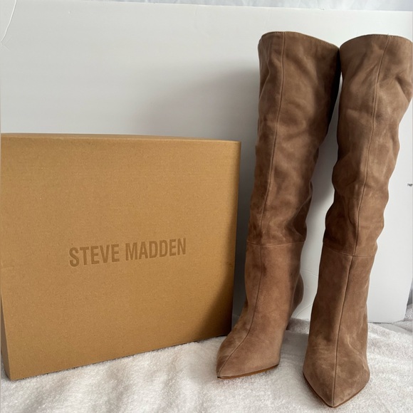 Steve Madden Tan Suede Knee High Boots Size 10 - Picture 2 of 6